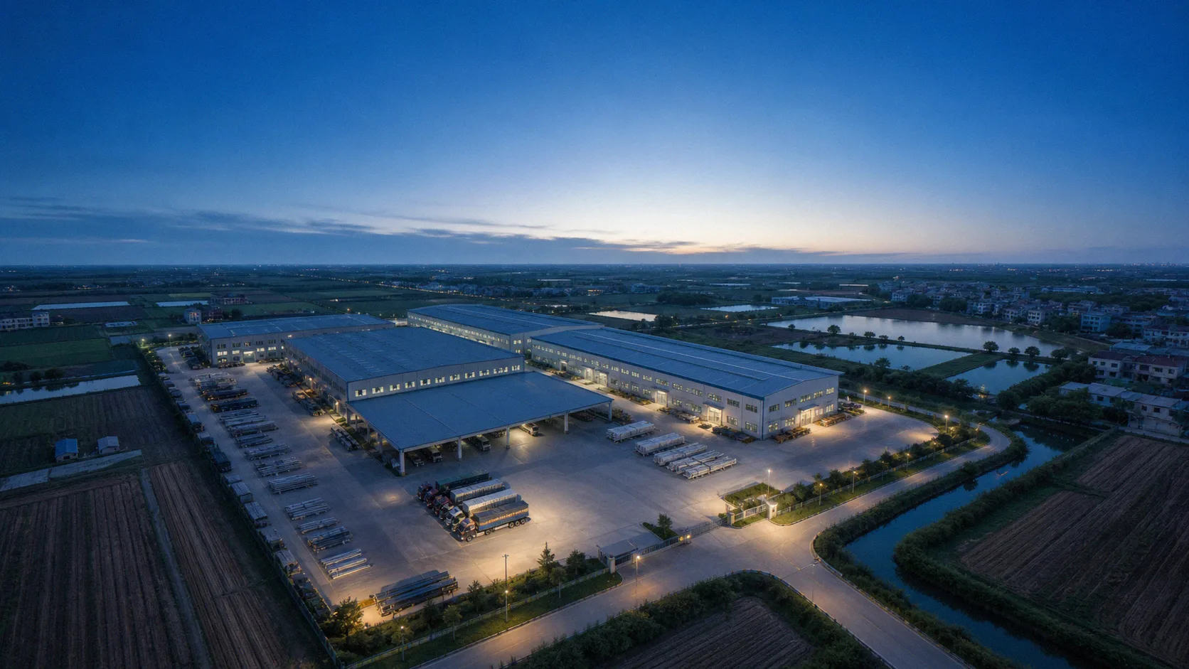Aerial view of a lighting manufacturing campus